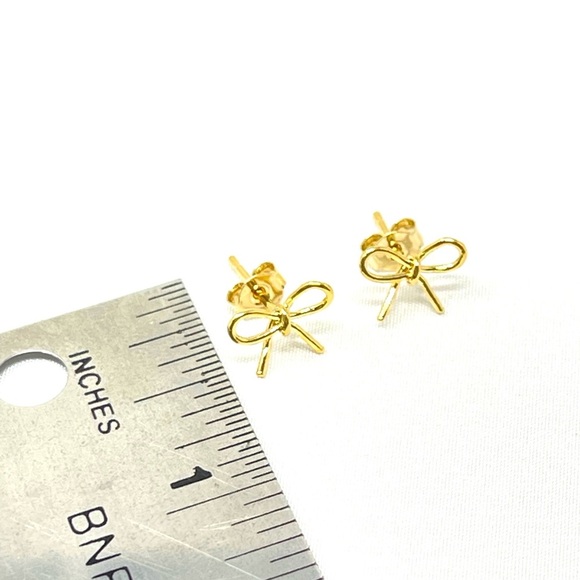 New Anthropologie Gold Bow Stud Post Earrings - Picture 3 of 4